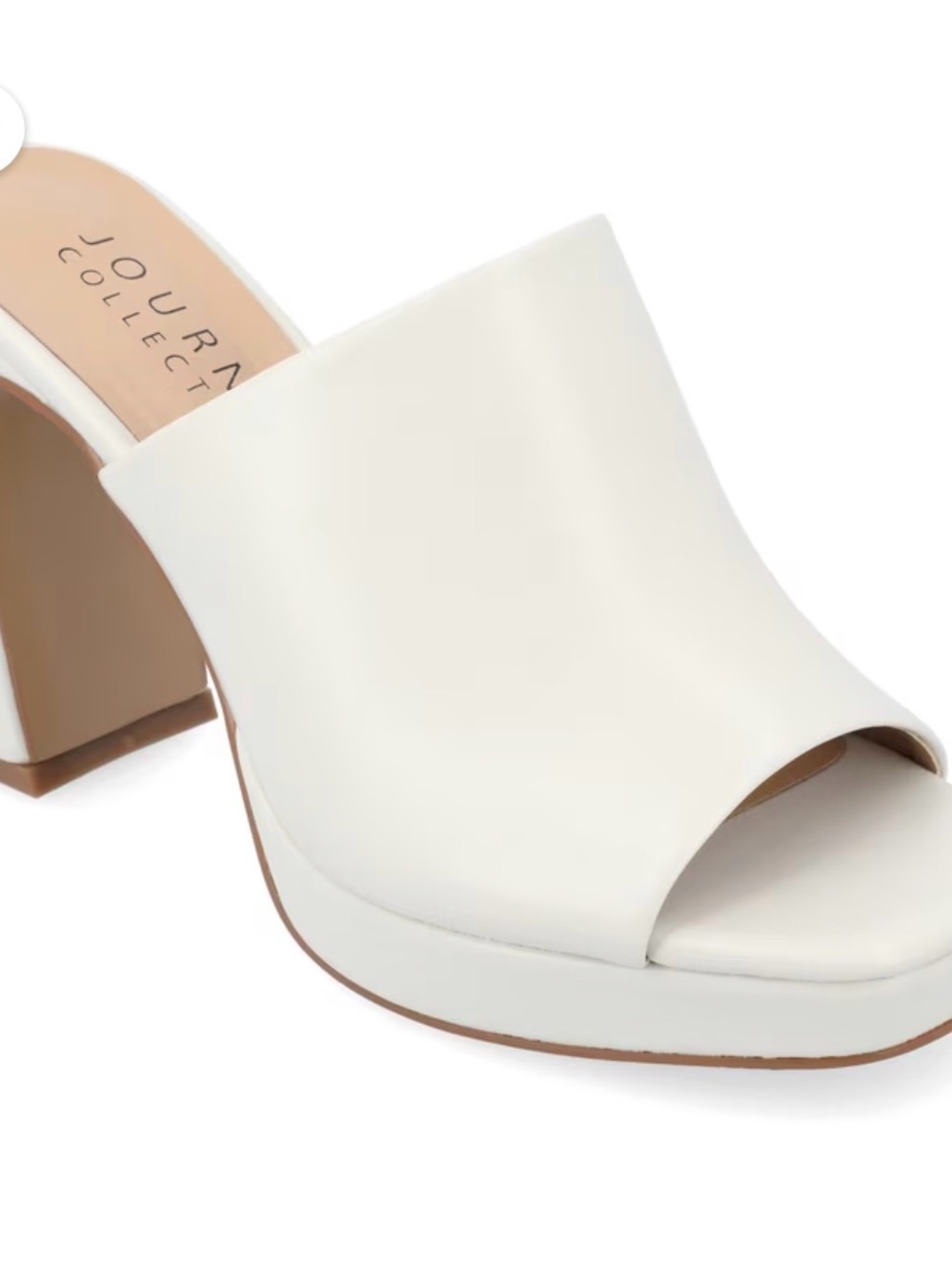 White Open-Toe Block Heel Mule